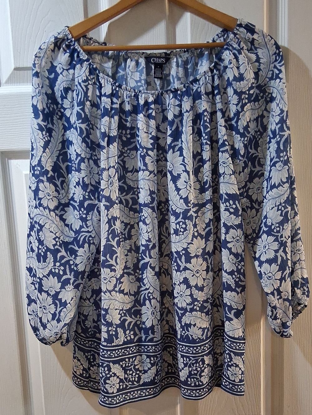Chaps Navy and White Floral Peasant Tunic